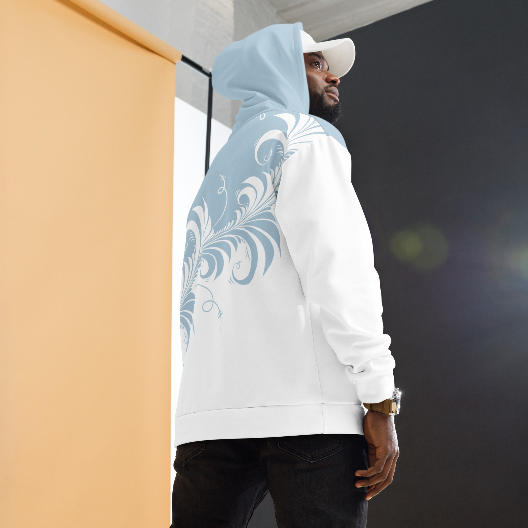 White/Blue Khokhloma Hoodie - Image 6